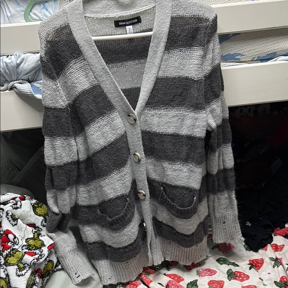 Urban Outfitters Gray and Dark Gray Striped Cardigan